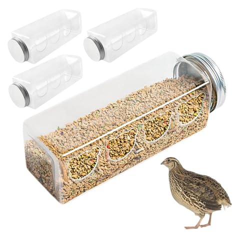 Chick Feeder 4pcs Wachtelkost transparente Küken-Feeder Rutin Hühnerfutterkasten Hühnerfuttermittel mit 4 Bärenförmigen Löchern für Küken kleine Vögel von KDAMGOQE