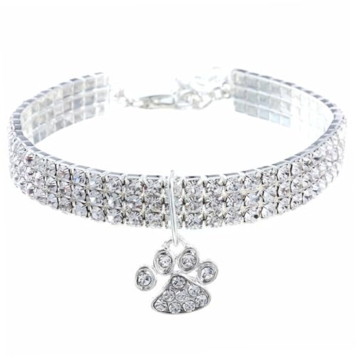 Diamond Hundekragen Luxus Bling Hundehalsband Verstellbare Katzenkettenkragen zarte Hundehalskette mit Herzpfoten Pendelly Schmuckzubehör für Hunde und Katzen, M, Bling Dog Collar von KDAMGOQE