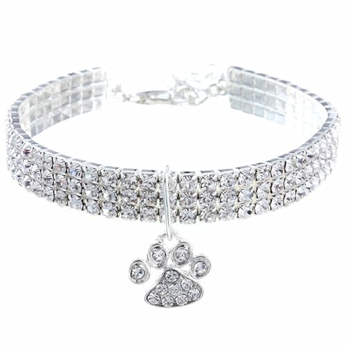 Diamond Hundekragen Luxus Bling Hundehalsband Verstellbarer Katzenkettenkragen zarte Hundehalskette mit Herzpfoten Pendellicry Accessoires für Hunde & Katzen, S, Bling Dog Collar von KDAMGOQE