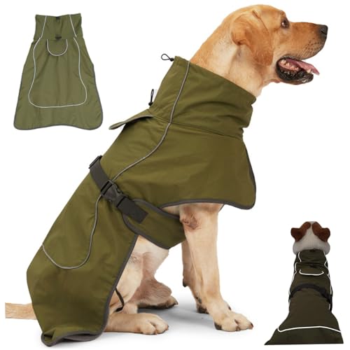 Hunde Wintermantel Hund verdickte Hochkragen Winterjacke mit reflektierenden Streifen Winddicht und wasserdicht Verstellbarer Hundebel mit Traktionsöffnung für 7,5-11 kg Hunde, Hund Winterjacke von KDAMGOQE