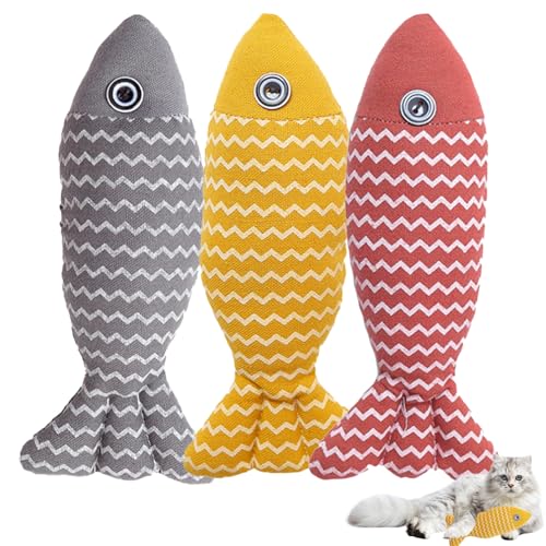 KDAMGOQE Fish Cat Toy Catnip Toys für Katzen, 3pcs Interactive Fish Cat Toy, weiche Leinenkatze Kauenspielzeug, 8,3 -Zoll -Kätzchenspielzeug, niedliche Kickerspielzeug für alle Rassen von KDAMGOQE