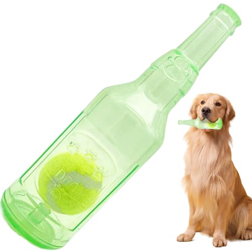 Wasserflaschenhundspielzeug 10x3in Quietschende Hund Kauenspielzeug mit Tennisball in niedlichen einzigartigen Gummi -Hundespielzeugen für Zahnen, Training, Stressbekämpfung, grünes, Hundekauenspielz von KDAMGOQE