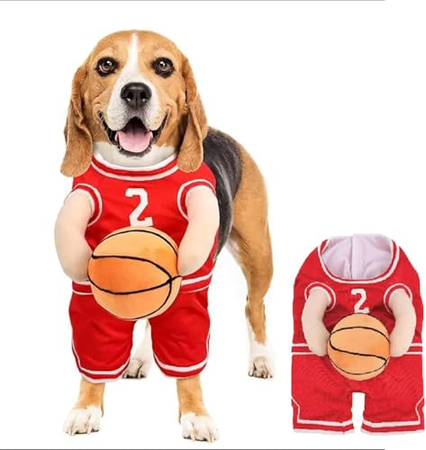 Lustiges Haustierkostüm, Basketballspieler-Kostüm für Hunde, lustiges Sport-Outfit, Cosplay-Kleidung für kleine Hunde, Rot, Größe M von KDIRST