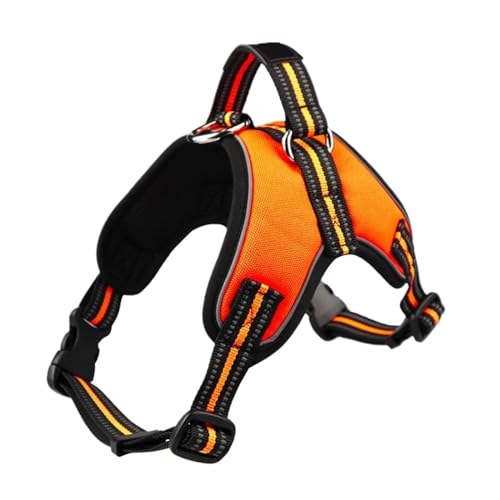 Hundegeschirr, verstellbare reflektierende Weste, for Welpen, Netzgeschirr for kleine und mittelgroße Hunde(Orange,XL) von KDMOWHON