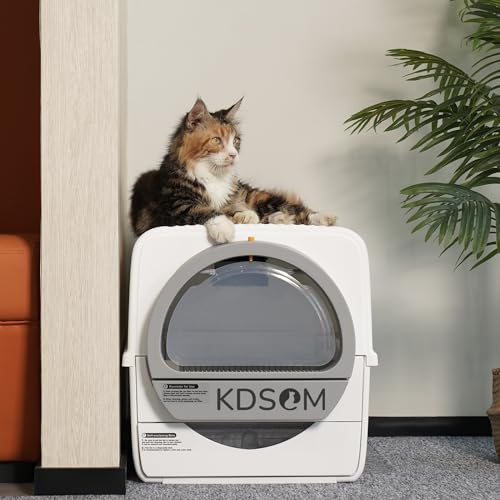 Selbstreinigende Katzentoilette, halbautomatische Katzentoilette, Schaufelfreie Katzentoilette mit 4 Einwegschalen, geschlossenem Deckel, Geruchskontrolle, für große Katzen von KDSOM