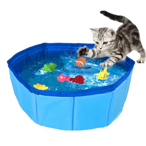 KEAGAN Katze Pool Spielzeug mit Fisch-Wasser Katzenspielzeug,Croci Pool Spielzeug für Katzen,Portable Katze Pool Spielzeug,Katze Spielzeug für gelangweilte Indoor Katzen,Faltbarer-Katzen-Pool aus PVC von KEAGAN