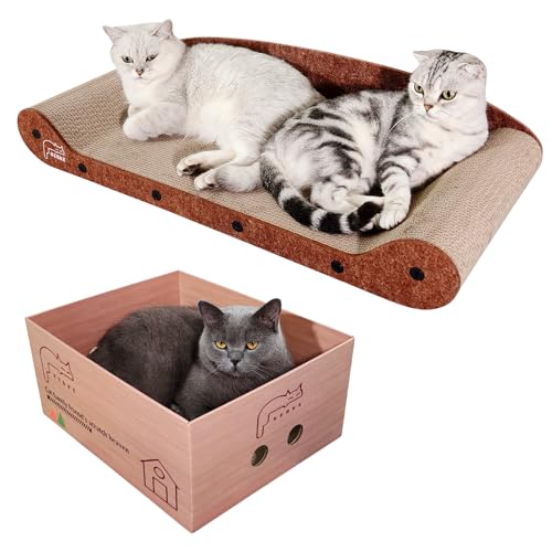 Katzenkratz-Lounge mit Kratzbrett-Box für Indoor-Katzen (XL-76,2 cm) von KEBKE