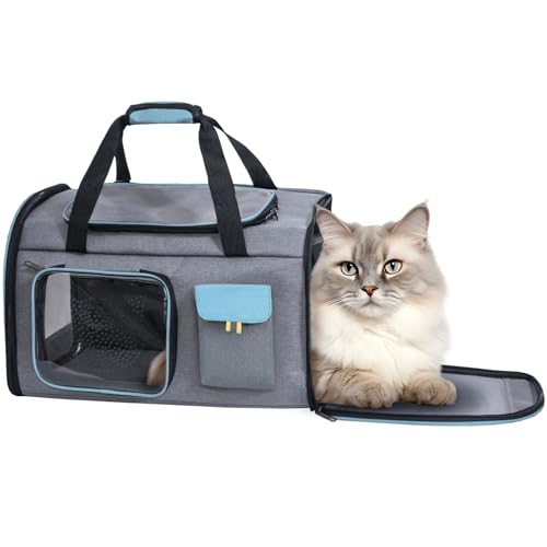 Keado Katzentragetasche, Hundetragetasche, erweiterbar, für kleine, mittelgroße Katzen, Welpen, Hunde, weiche Seiten, Katze, Hund, Rucksack, Tragetasche mit Hundewasserflasche und von KEDAO