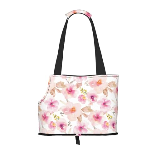 Aquarell, Rosa, Und, Lila, Blumen, Weiche Reise-Tragetasche für Haustiere, Handtasche, tragbare Schultertasche für kleine Haustiere von KEDDJI