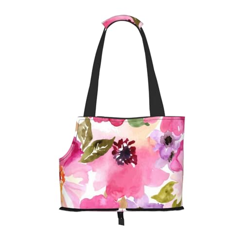 Aquarell Blumen Rosa Fuchsie, Weiche Reise-Tragetasche für Haustiere, Handtasche, tragbare Schultertasche für kleine Haustiere von KEDDJI