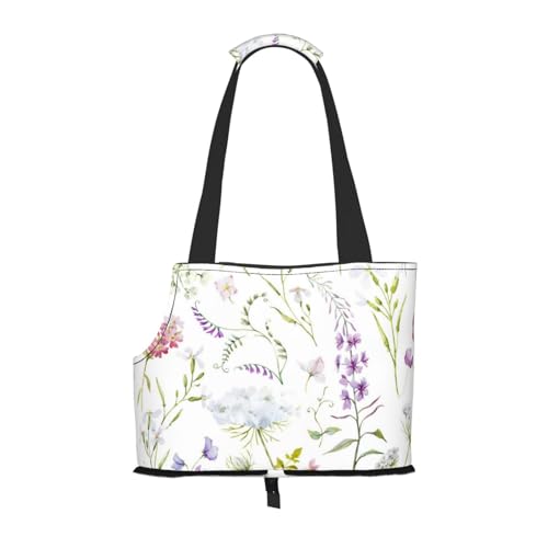 Aquarell Blumen Wildblumen, Weiche Reise-Tragetasche für Haustiere, Handtasche, tragbare Schultertasche für kleine Haustiere von KEDDJI