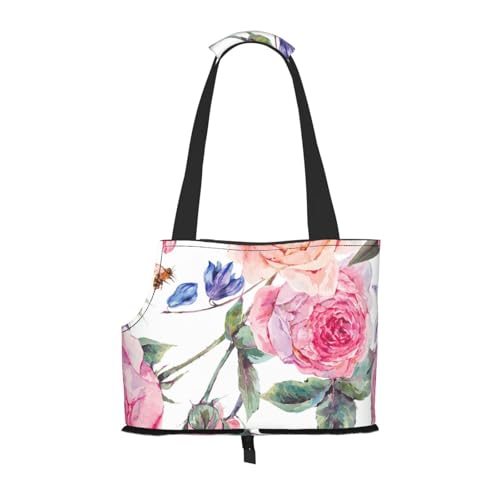 Aquarell Frühlingsblume Vintage, Weiche Reise-Tragetasche für Haustiere, Handtasche, tragbare Schultertasche für kleine Haustiere von KEDDJI