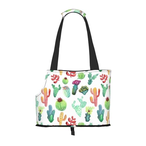 Aquarell Kaktus Sukkulenten, Weiche Reise-Tragetasche für Haustiere, Handtasche, tragbare Schultertasche für kleine Haustiere von KEDDJI