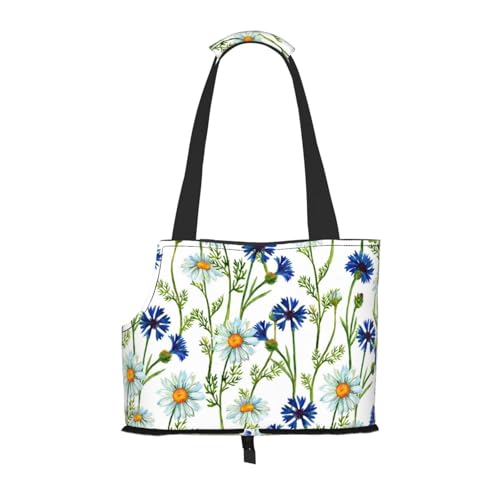 Aquarell Kamille Kornblumen, Weiche Reise-Tragetasche für Haustiere, Handtasche, tragbare Schultertasche für kleine Haustiere von KEDDJI