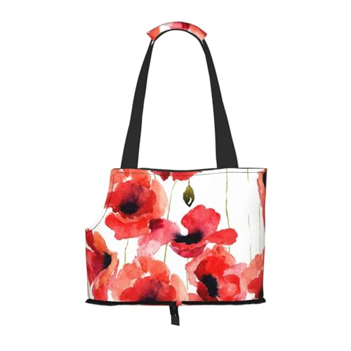 Aquarell Mohnblumen, Weiche Reise-Tragetasche für Haustiere, Handtasche, tragbare Schultertasche für kleine Haustiere von KEDDJI