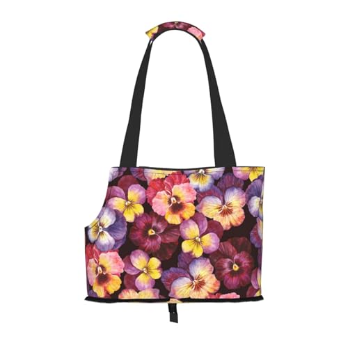 Aquarell Stiefmütterchen Blumen, Weiche Reise-Tragetasche für Haustiere, Handtasche, tragbare Schultertasche für kleine Haustiere von KEDDJI