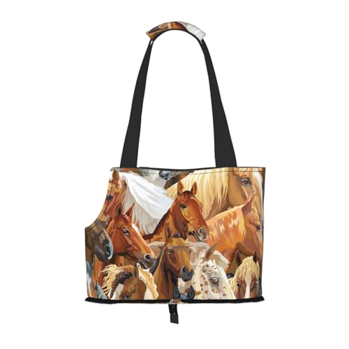 Aquarell Tier Pferd gedruckt, Weiche Reise-Tragetasche für Haustiere, Handtasche, tragbare Schultertasche für kleine Haustiere von KEDDJI