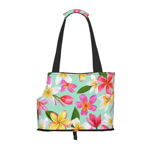 Aquarell Tropische Blumen Blumen Plumeria, Weiche Reise-Tragetasche für Haustiere, Handtasche, tragbare Schultertasche für kleine Haustiere von KEDDJI