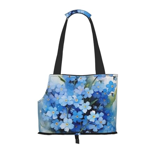 Aquarell Vergissmeinnicht Blumen, Weiche Reise-Tragetasche für Haustiere, Handtasche, tragbare Schultertasche für kleine Haustiere von KEDDJI