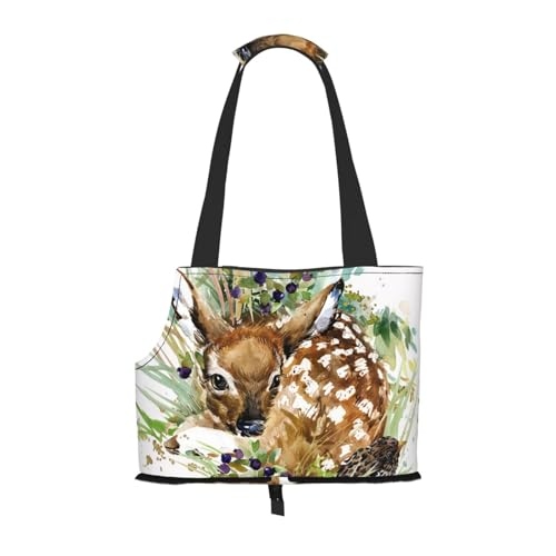 Aquarell Wildlife Hirsch, Weiche Reise-Tragetasche für Haustiere, Handtasche, tragbare Schultertasche für kleine Haustiere von KEDDJI