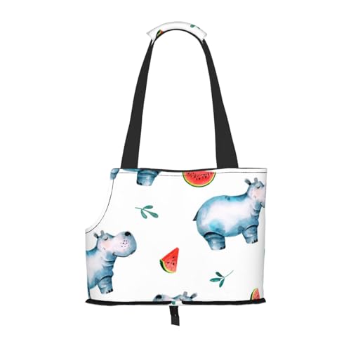 Aquarell süße Nilpferd Wassermelone, Weiche Reise-Tragetasche für Haustiere, Handtasche, tragbare Schultertasche für kleine Haustiere von KEDDJI