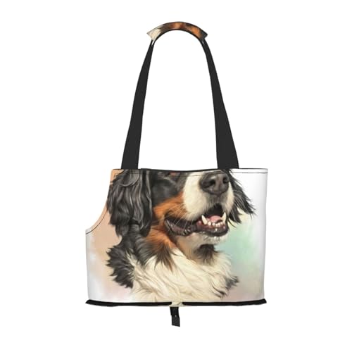 Berner Sennenhund Realistisches Portrait Berner, Weiche Reise-Tragetasche für Haustiere, Handtasche, tragbare Schultertasche für kleine Haustiere von KEDDJI