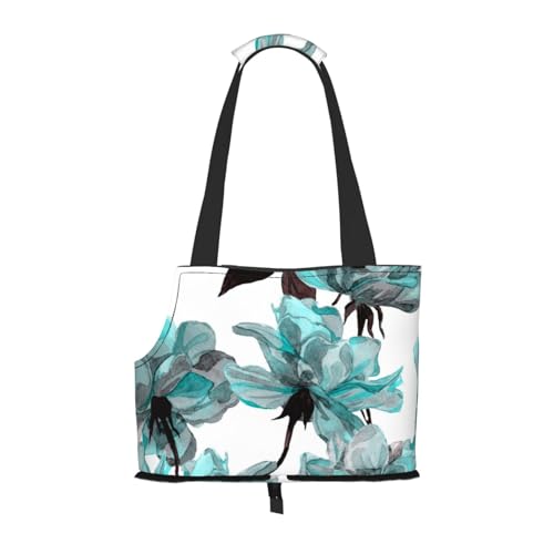 Blaue Blume Blumen Petrol Rosen Aquarell, Weiche Reise-Tragetasche für Haustiere, Handtasche, tragbare Schultertasche für kleine Haustiere von KEDDJI