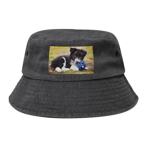 Border Collie Hunde Welpen Haustiere schwarzer Rand, Bucket Hat Erwachsene Fischerhut Läufermütze Fischerhüte Sonnenhut von KEDDJI