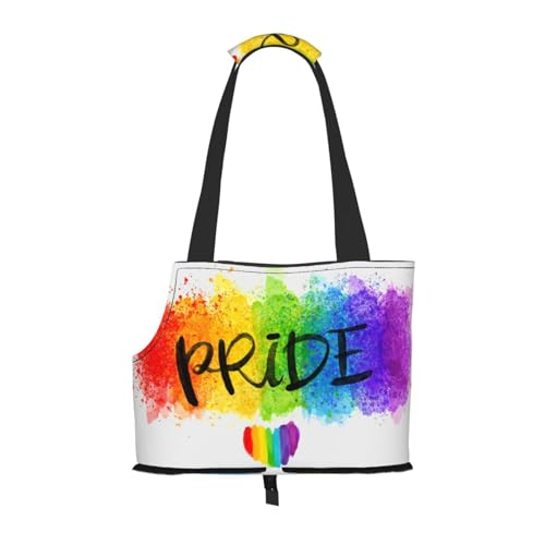 Buntes Aquarell-Stil LGBT Gay Pride Regenbogen-Herz, Weiche Reise-Tragetasche für Haustiere, Handtasche, tragbare Schultertasche für kleine Haustiere von KEDDJI