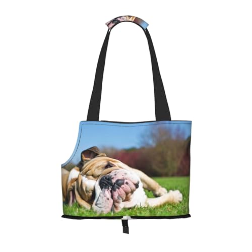 Englische Bulldoggen Müde Hunde Rasen Haustiere Englisch, Weiche Reise-Tragetasche für Haustiere, Handtasche, tragbare Schultertasche für kleine Haustiere von KEDDJI