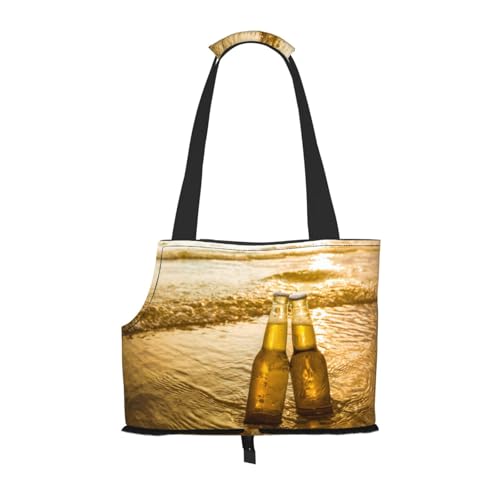 Flaschen Bier Strand Sonnenuntergang Zeit gedruckt, Weiche Reise-Tragetasche für Haustiere, Handtasche, tragbare Schultertasche für kleine Haustiere von KEDDJI