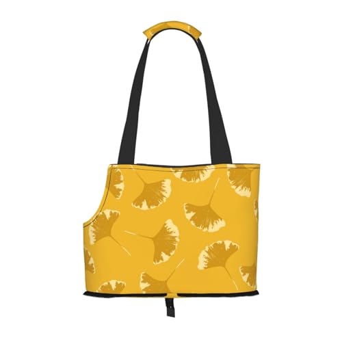 Ginkgoblätter Blumen auf gelbem Ocker, Weiche Reise-Tragetasche für Haustiere, Handtasche, tragbare Schultertasche für kleine Haustiere von KEDDJI