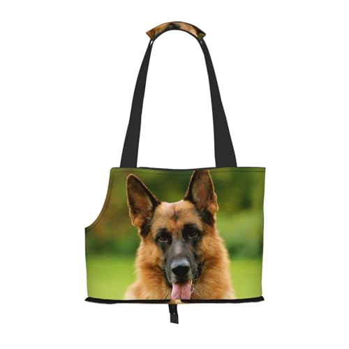 Glücklicher Deutscher Schäferhund gedruckt, Weiche Reise-Tragetasche für Haustiere, Handtasche, tragbare Schultertasche für kleine Haustiere von KEDDJI