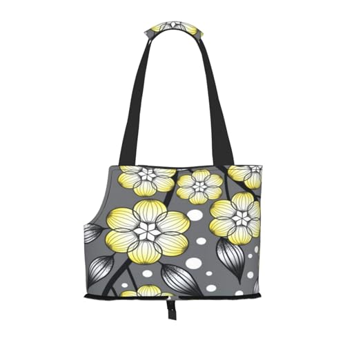 Graue und gelbe Sternblume, verschneite Umrandung, Weiche Reise-Tragetasche für Haustiere, Handtasche, tragbare Schultertasche für kleine Haustiere von KEDDJI