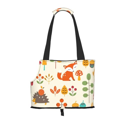 Herbstmuster mit Eule, Fuchs, Eichhörnchen, Vögel, Animal Print, Weiche Reise-Tragetasche für Haustiere, Handtasche, tragbare Schultertasche für kleine Haustiere von KEDDJI