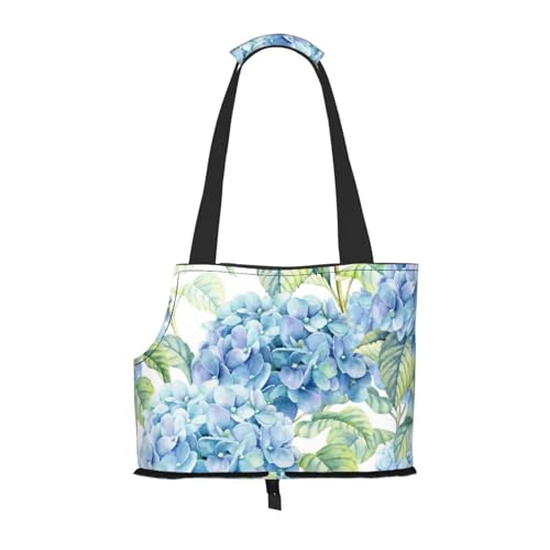 Hortensie Aquarell gedruckt, Weiche Reise-Tragetasche für Haustiere, Handtasche, tragbare Schultertasche für kleine Haustiere von KEDDJI