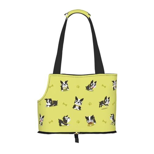 Karikatur, Boston Terrier, Hund, Weiche Reise-Tragetasche für Haustiere, Handtasche, tragbare Schultertasche für kleine Haustiere von KEDDJI