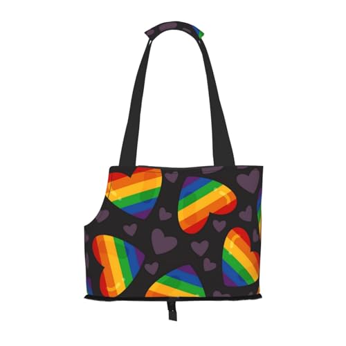 LGBT Pride Schwules Regenbogenherz, Weiche Reise-Tragetasche für Haustiere, Handtasche, tragbare Schultertasche für kleine Haustiere von KEDDJI