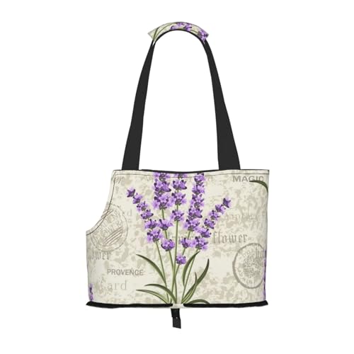 Lavendel auf Vintage Postkarte, Weiche Reise-Tragetasche für Haustiere, Handtasche, tragbare Schultertasche für kleine Haustiere von KEDDJI