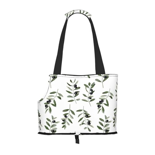 Olivenzweig Aquarell Stil Natur, Weiche Reise-Tragetasche für Haustiere, Handtasche, tragbare Schultertasche für kleine Haustiere von KEDDJI