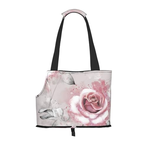 Rosa Blumen Aquarell Blumen Rose Grau Blätter Splash, Weiche Reise-Tragetasche für Haustiere, Handtasche, tragbare Schultertasche für kleine Haustiere von KEDDJI