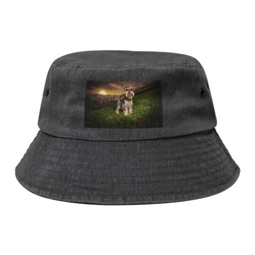 Schnauzer Sonnenuntergang Hunde Haustiere Berge Schnauzer, Bucket Hat Erwachsene Fischerhut Läufermütze Fischerhüte Sonnenhut von KEDDJI