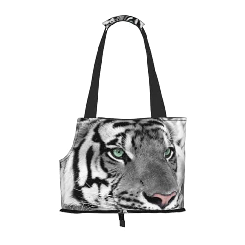 Schwarz-weißer Tigerdruck, Weiche Reise-Tragetasche für Haustiere, Handtasche, tragbare Schultertasche für kleine Haustiere von KEDDJI