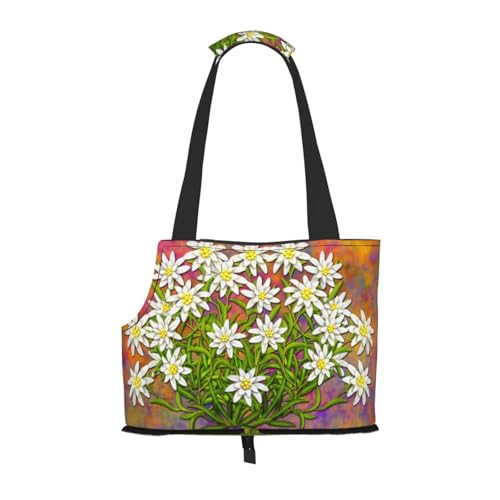 Schweizer Edelweiss Blumen, Weiche Reise-Tragetasche für Haustiere, Handtasche, tragbare Schultertasche für kleine Haustiere von KEDDJI