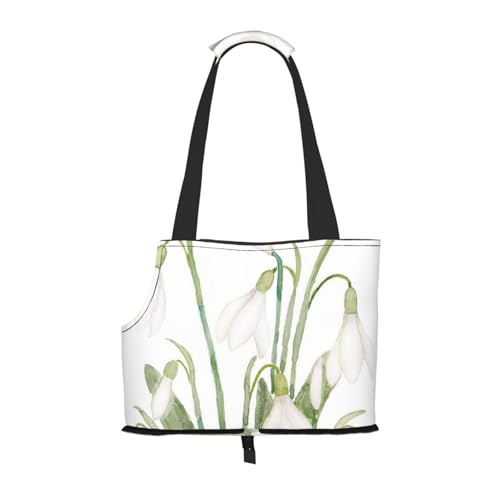 Weiße Schneeglöckchen Blume botanische Aquarellmalerei, Weiche Reise-Tragetasche für Haustiere, Handtasche, tragbare Schultertasche für kleine Haustiere von KEDDJI