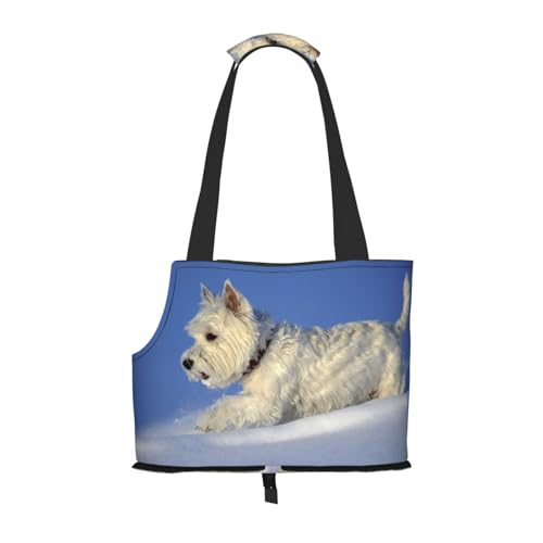 Westie Winter West Highland White Terrier Hunde, Weiche Reise-Tragetasche für Haustiere, Handtasche, tragbare Schultertasche für kleine Haustiere von KEDDJI