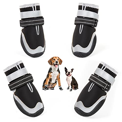 Hundeschuhe für große Hunde, Hundestiefel für heißen Bürgersteig, wasserdicht, Welpen-Schneeschuhe, Pfotenschutz zum Wandern, mit reflektierenden Riemen, Haustier-Hundeschuhe zum Wandern, 4 Stück von KEIYALOE