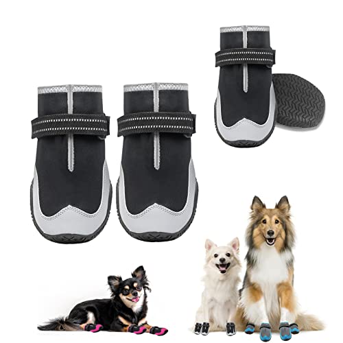 KEIYALOE Hundestiefel Wasserdicht Hunde Stiefel Schutz Pfote Anti-Rutsch Outdoor Hundeschuhe Verstellbare Reflektierende Riemen Kleine Mittlere Große Hunde 4 Stück von KEIYALOE