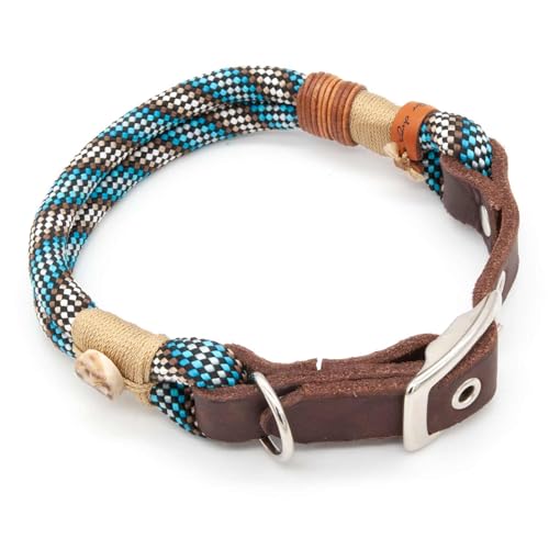 Hundehalsband aus Tau & edlem Leder | Bavarian Elegance | verstellbar & robust | Elegantes, handgefertigtes Design | Halsband Hund für mittelgroße & große Hunde mit Schnalle – blau von KENSONS for dogs