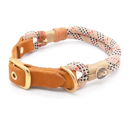 Hundehalsband aus Tau & edlem Leder | Highland Cream | verstellbar & robust | Elegantes, handgefertigtes Design | Halsband Hund für mittelgroße & große Hunde mit Schnalle – beige von KENSONS for dogs